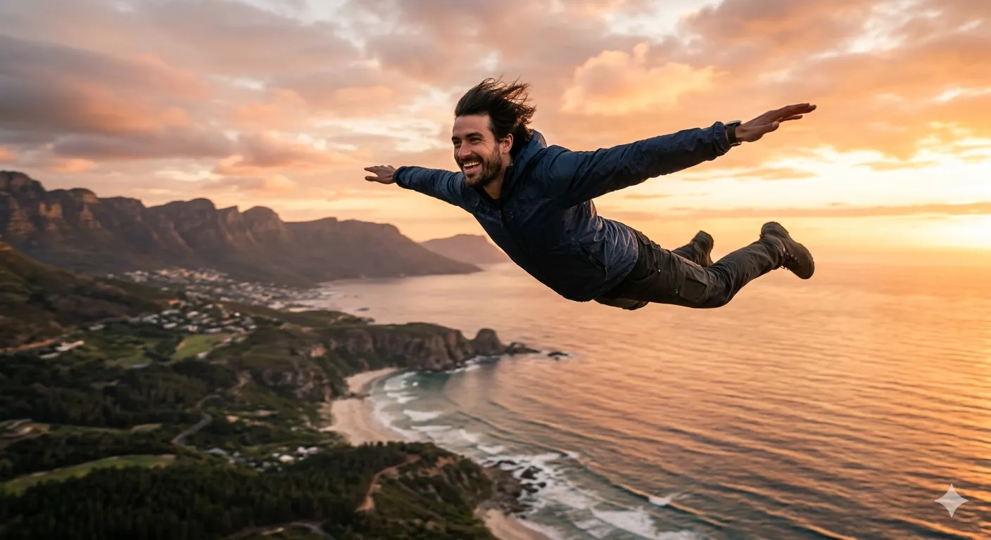 generate perfect flying man ai image 2026